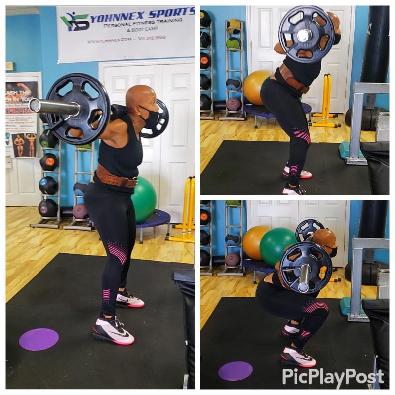 collage of photos of female body builder deadlifting